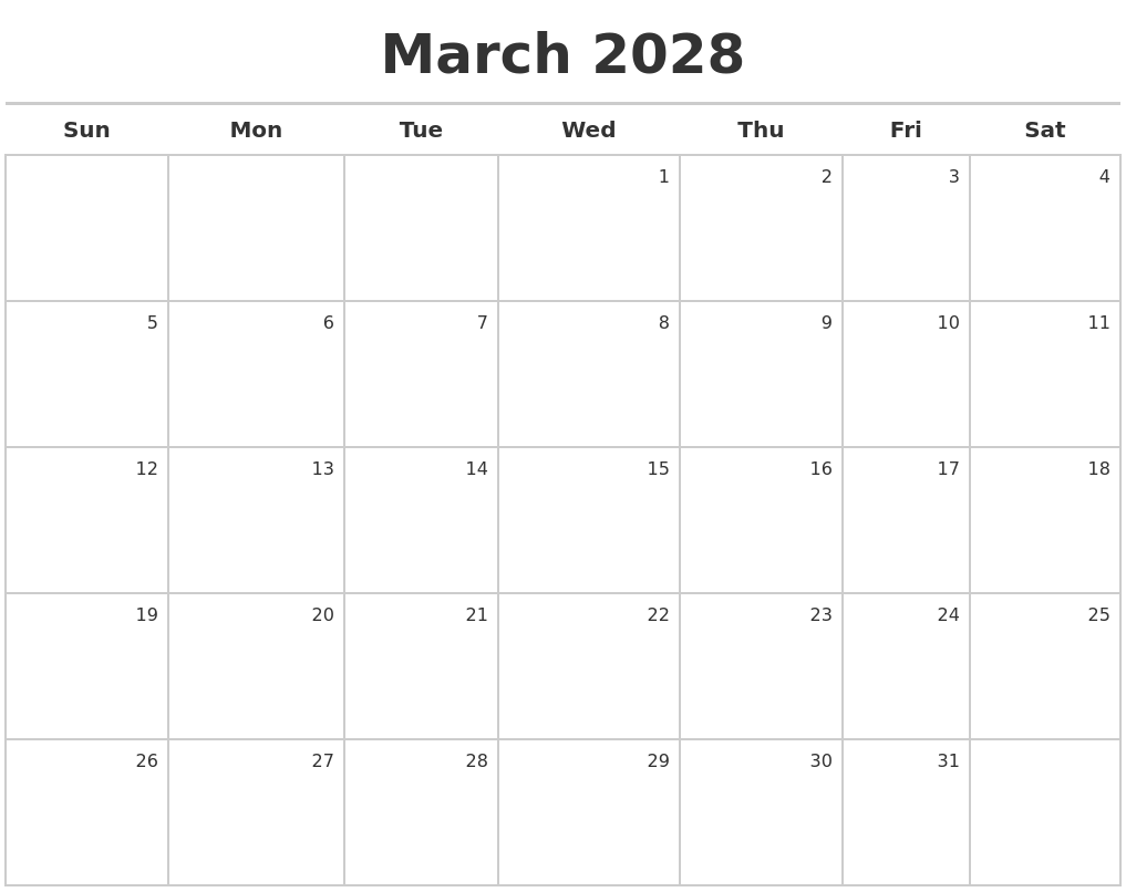 March 2028 Calendar Maker