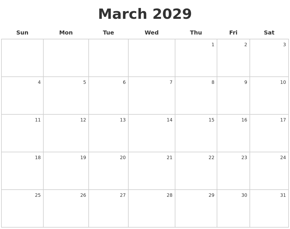March 2029 Make A Calendar