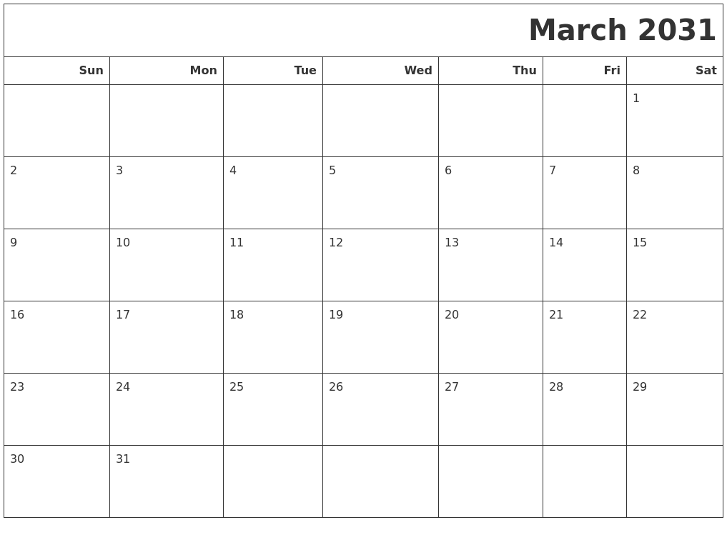 March 2031 Calendars To Print