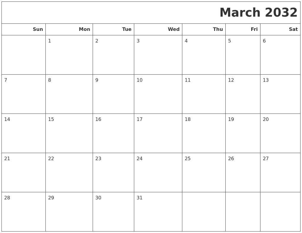 March 2032 Calendars To Print