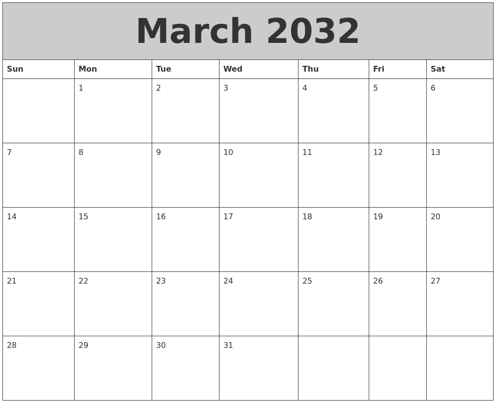 March 2032 My Calendar