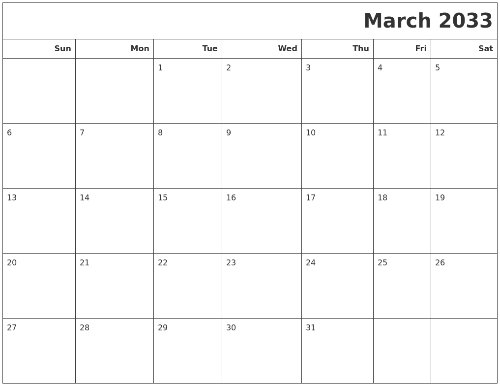 March 2033 Calendars To Print