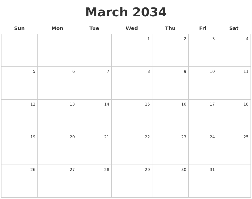 March 2034 Make A Calendar