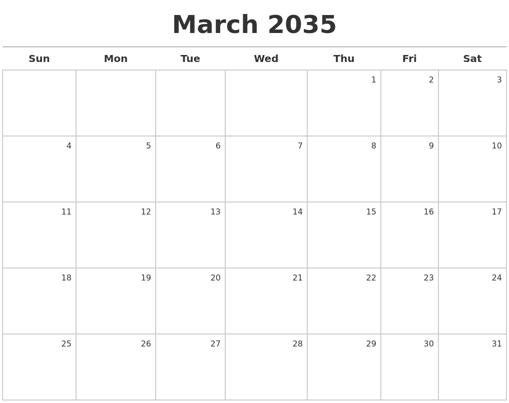 March 2035 Calendar Maker