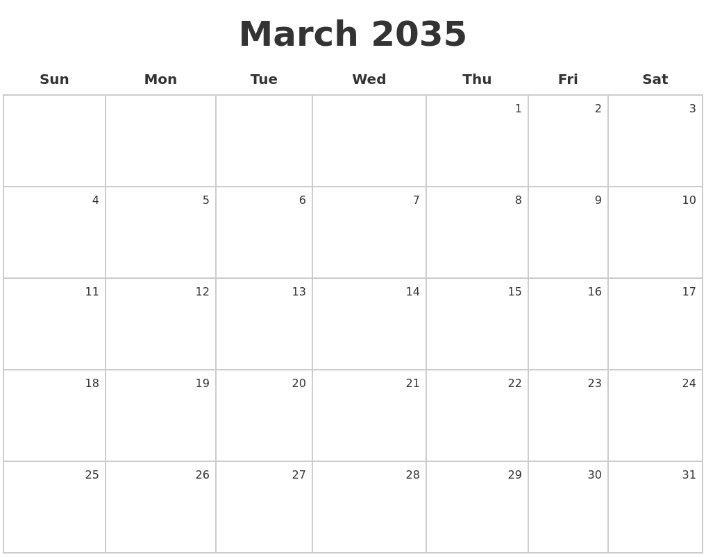 March 2035 Make A Calendar