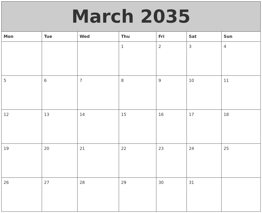 March 2035 My Calendar