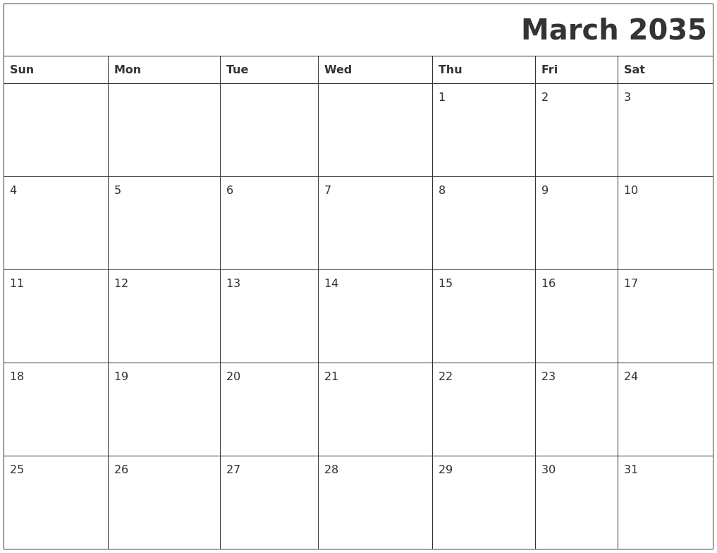 March 2035 Printable Calender