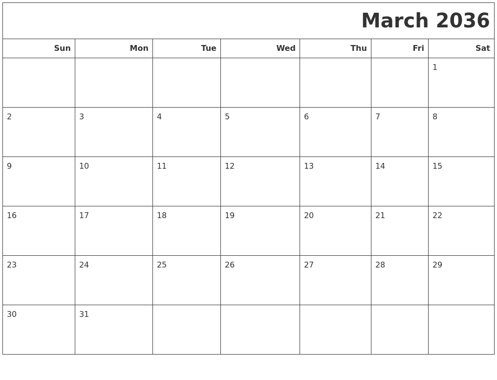 March 2036 Calendars To Print