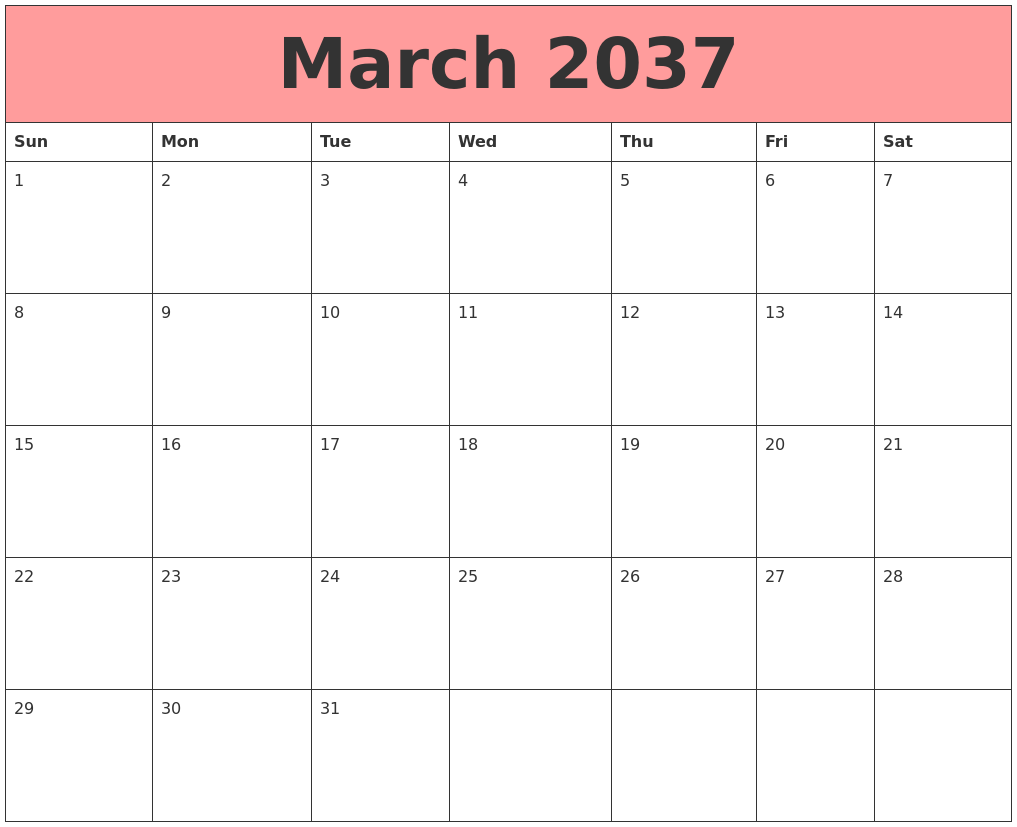 March 2037 Calendars That Work