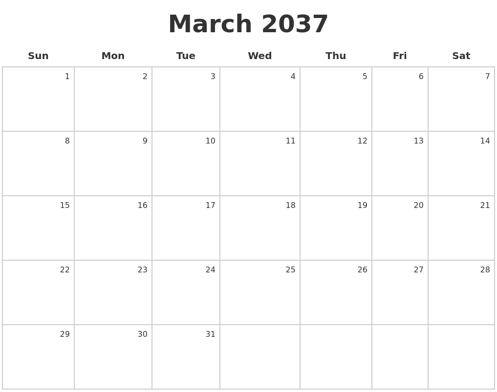 March 2037 Make A Calendar