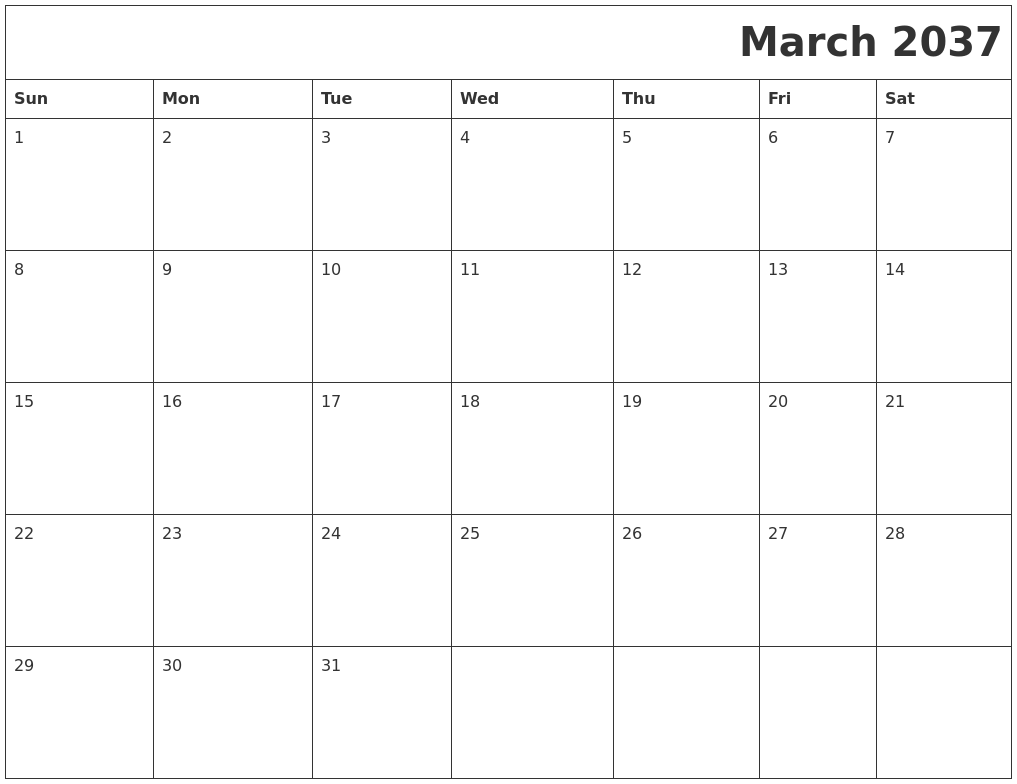 March 2037 Printable Calender