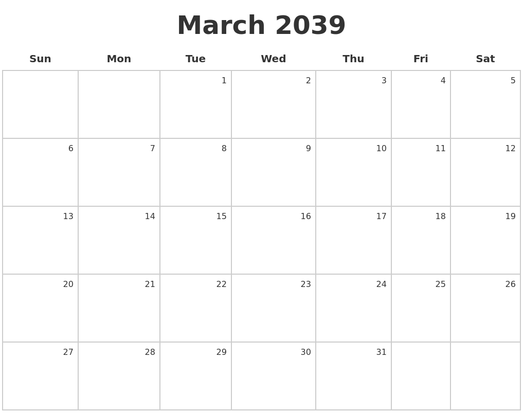 March 2039 Make A Calendar