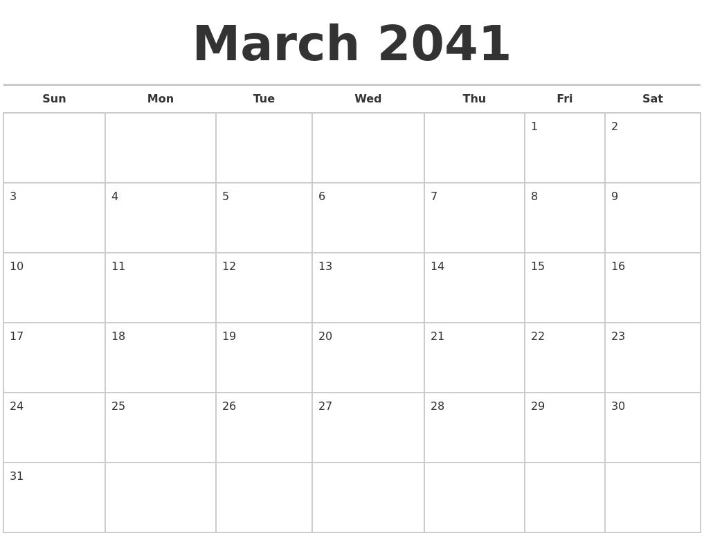 March 2041 Calendars Free