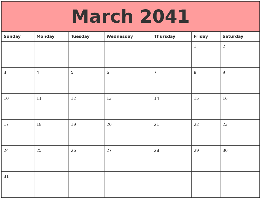 March 2041 Calendars That Work