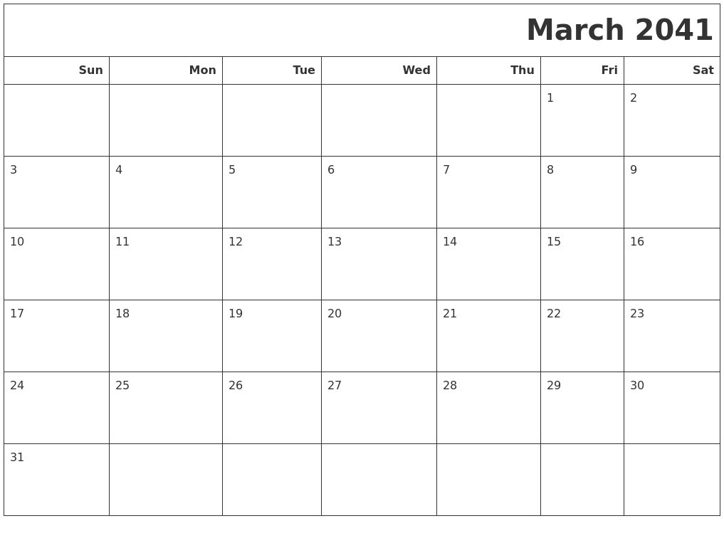 March 2041 Calendars To Print
