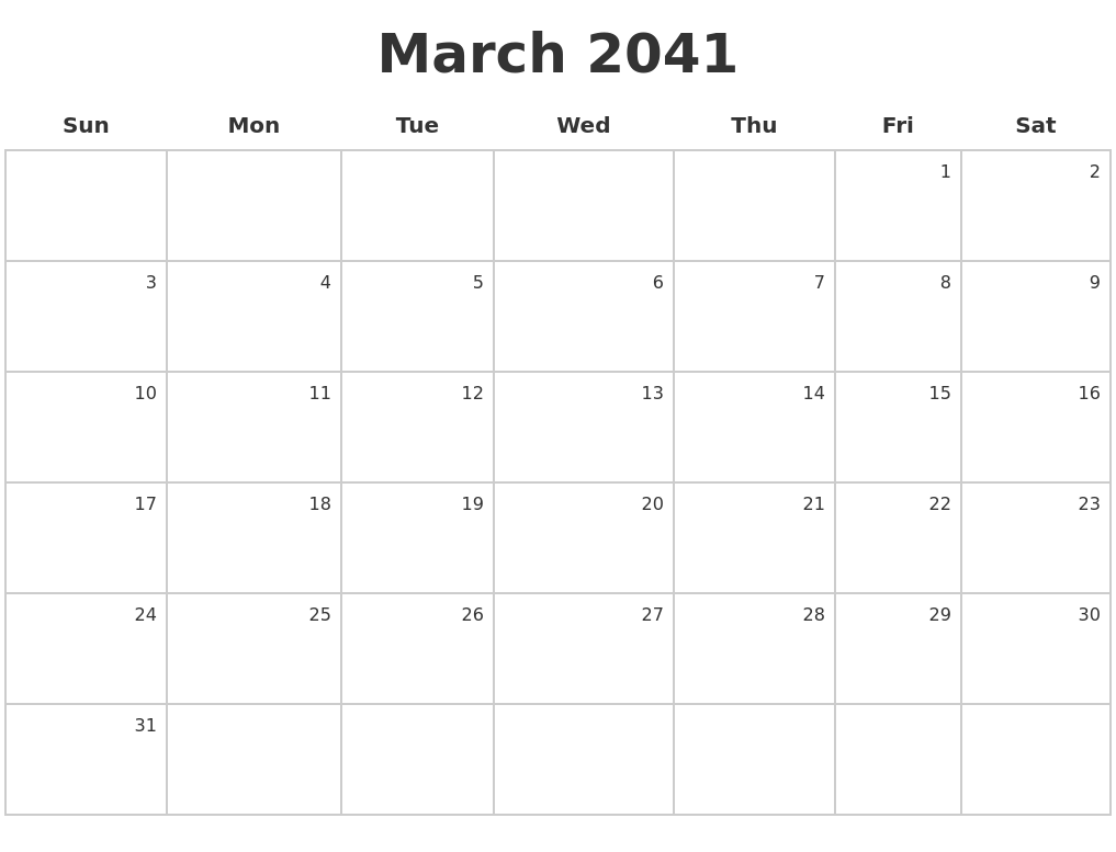 March 2041 Make A Calendar