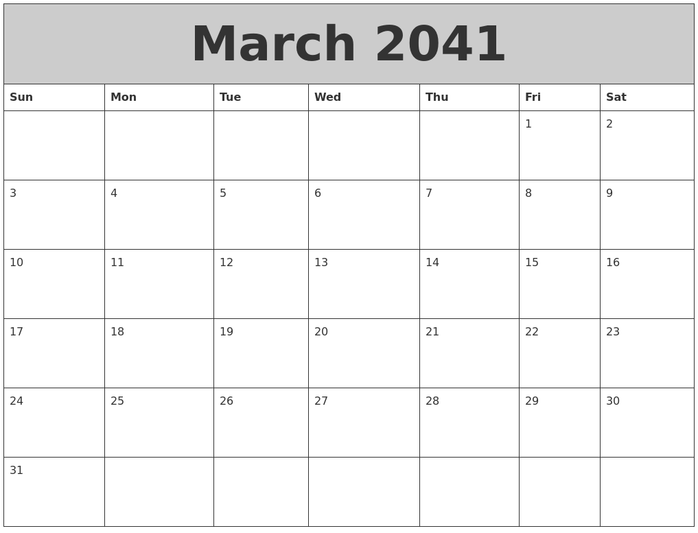 March 2041 My Calendar