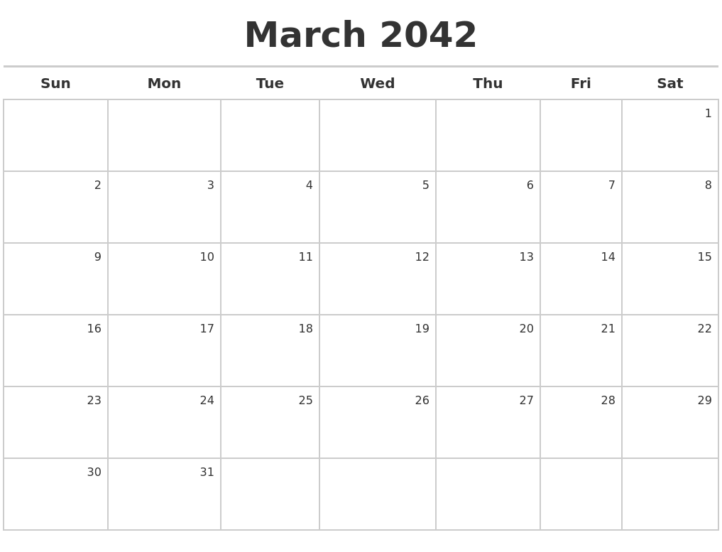 March 2042 Calendar Maker