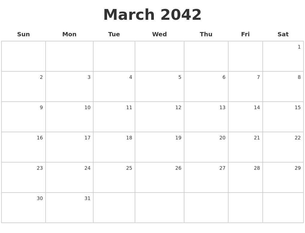 March 2042 Make A Calendar