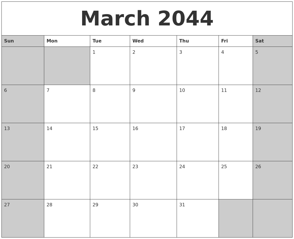 March 2044 Calanders