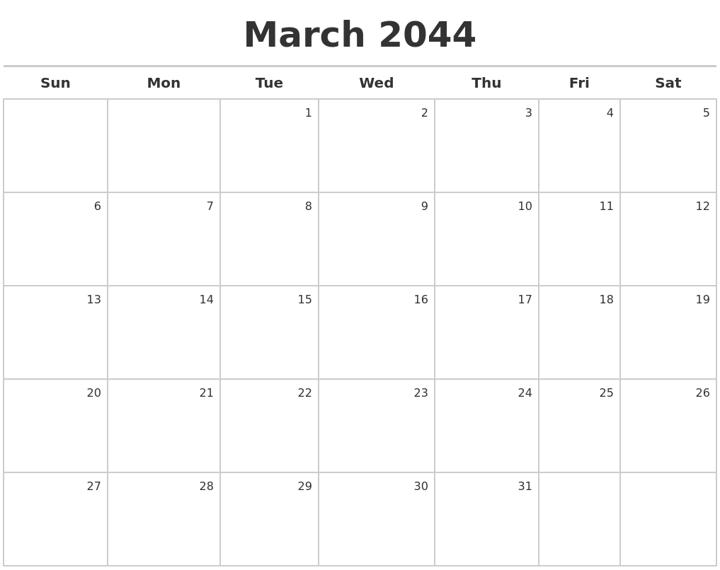 March 2044 Calendar Maker