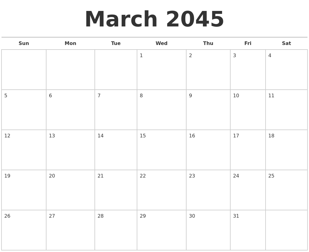 March 2045 Calendars Free