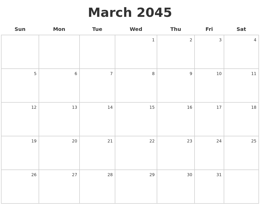 March 2045 Make A Calendar