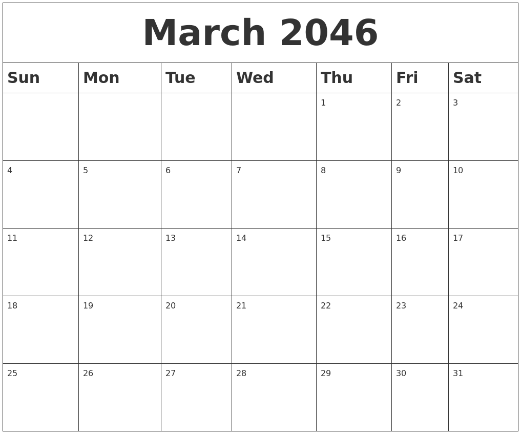 March 2046 Blank Calendar