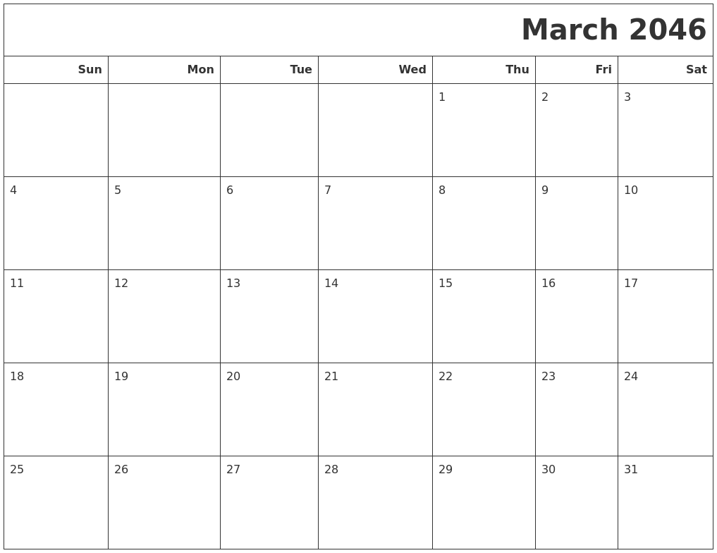 March 2046 Calendars To Print