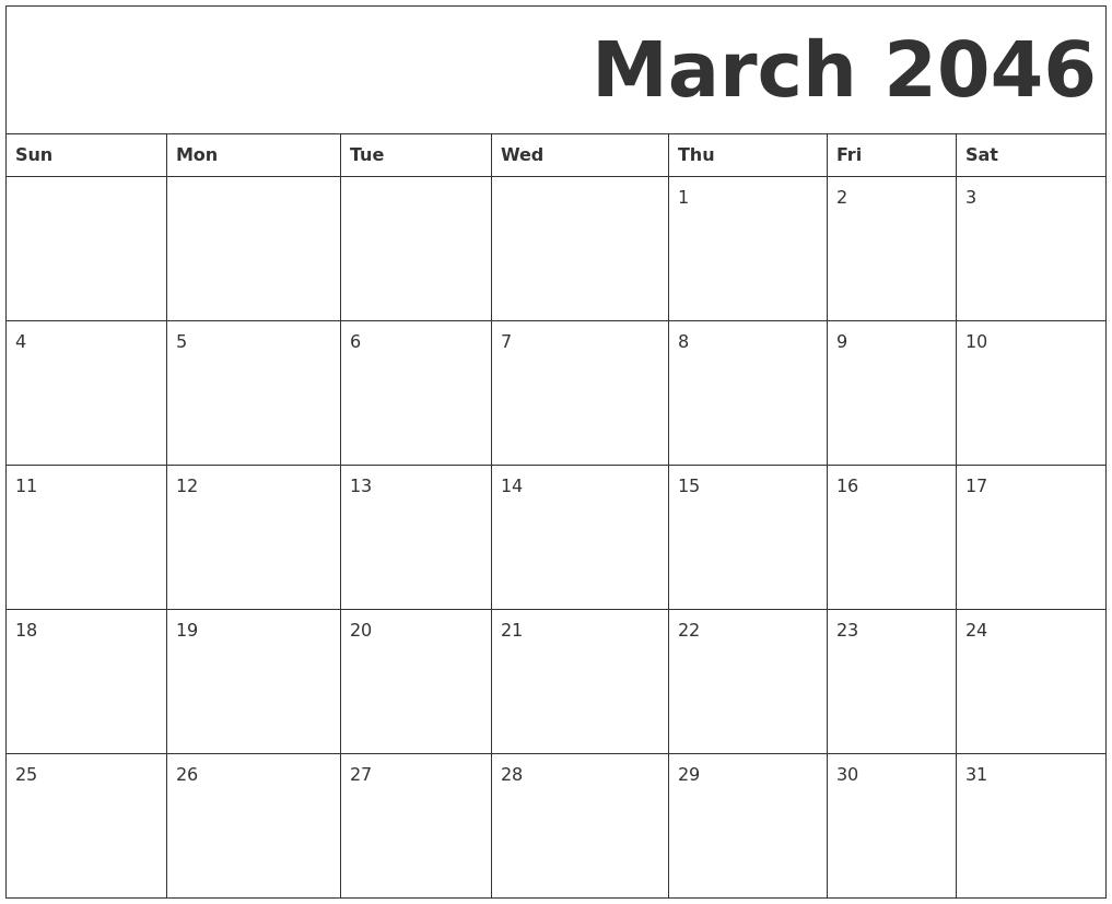 March 2046 Free Printable Calendar