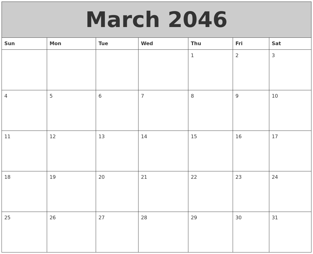 March 2046 My Calendar