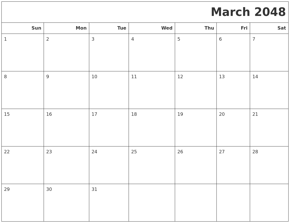 March 2048 Calendars To Print
