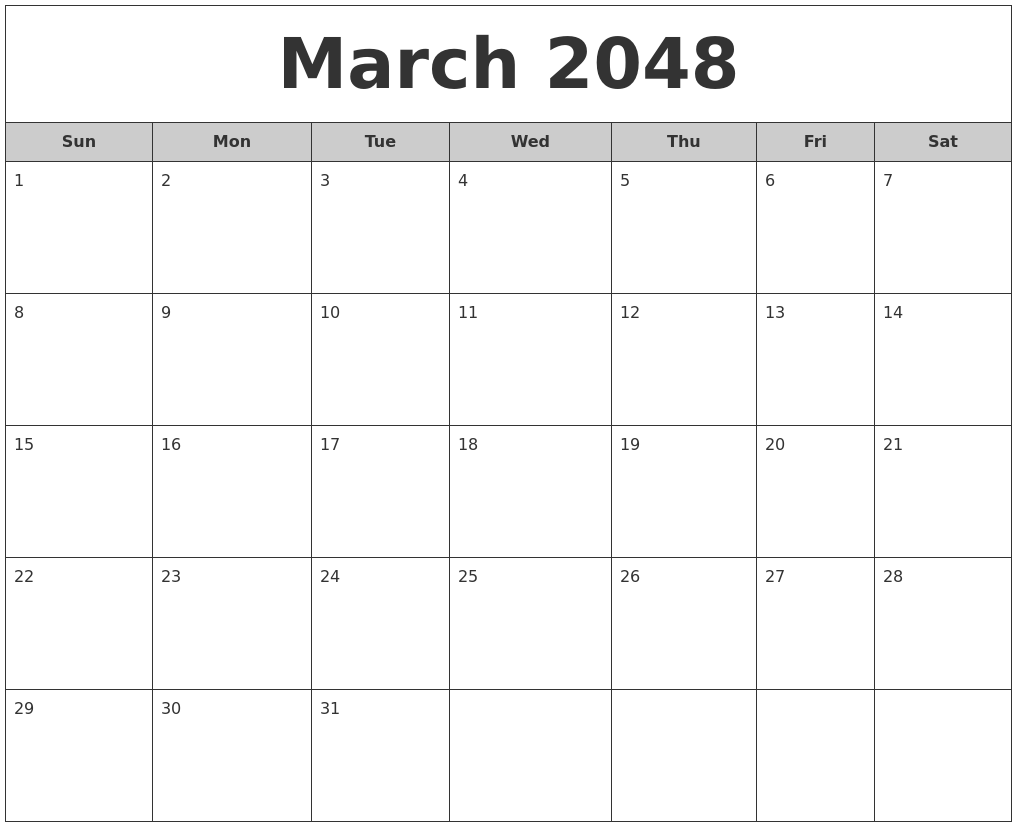 March 2048 Free Monthly Calendar