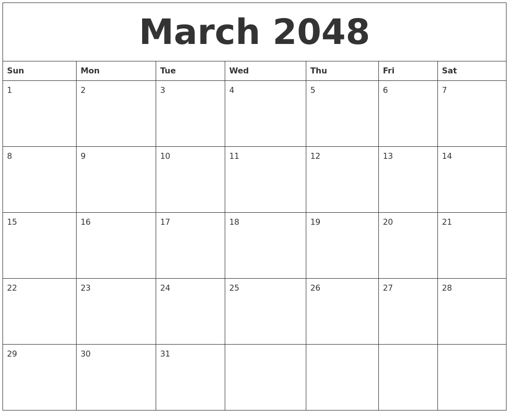 March 2048 Free Monthly Printable Calendar