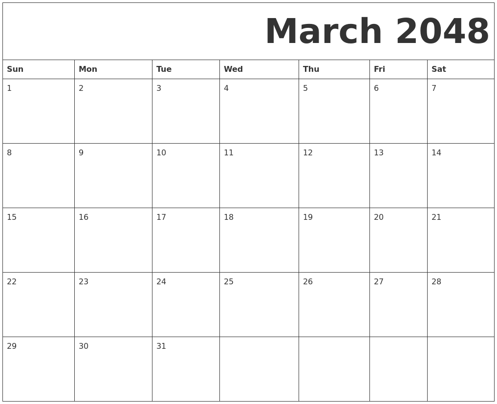 March 2048 Free Printable Calendar