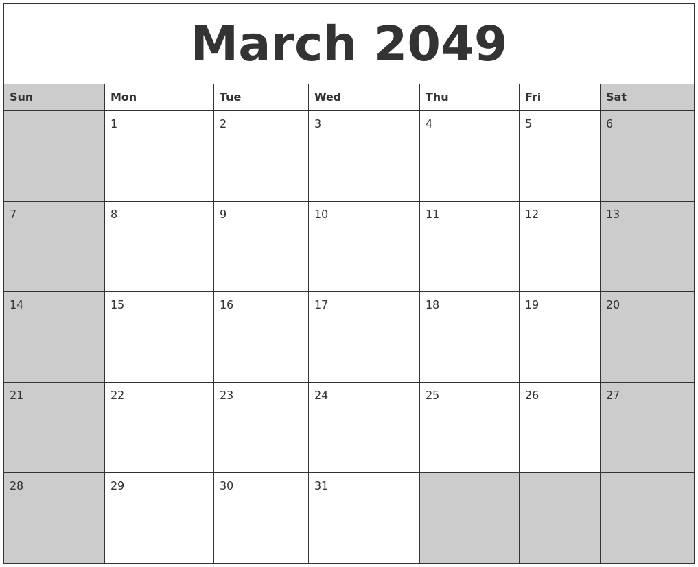 March 2049 Calanders