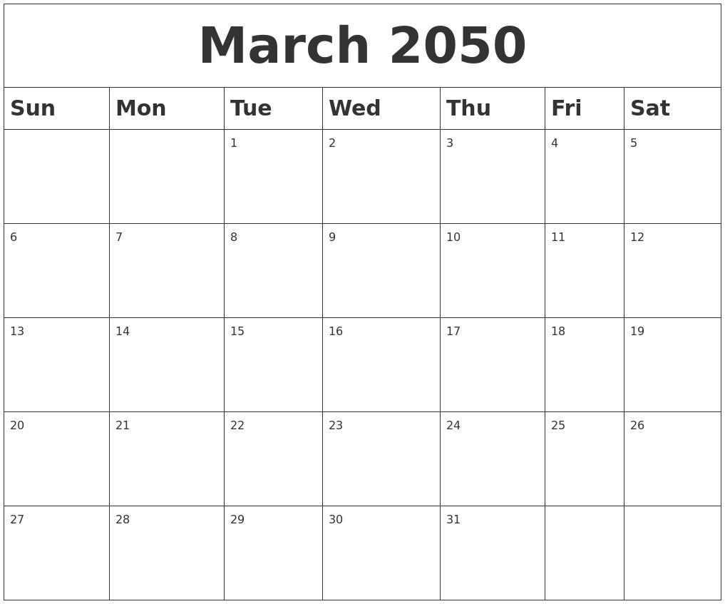 March 2050 Blank Calendar