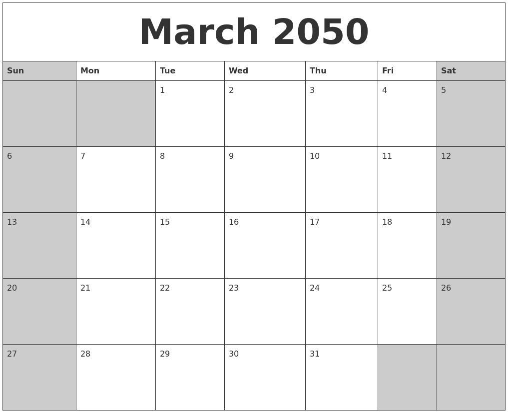 March 2050 Calanders