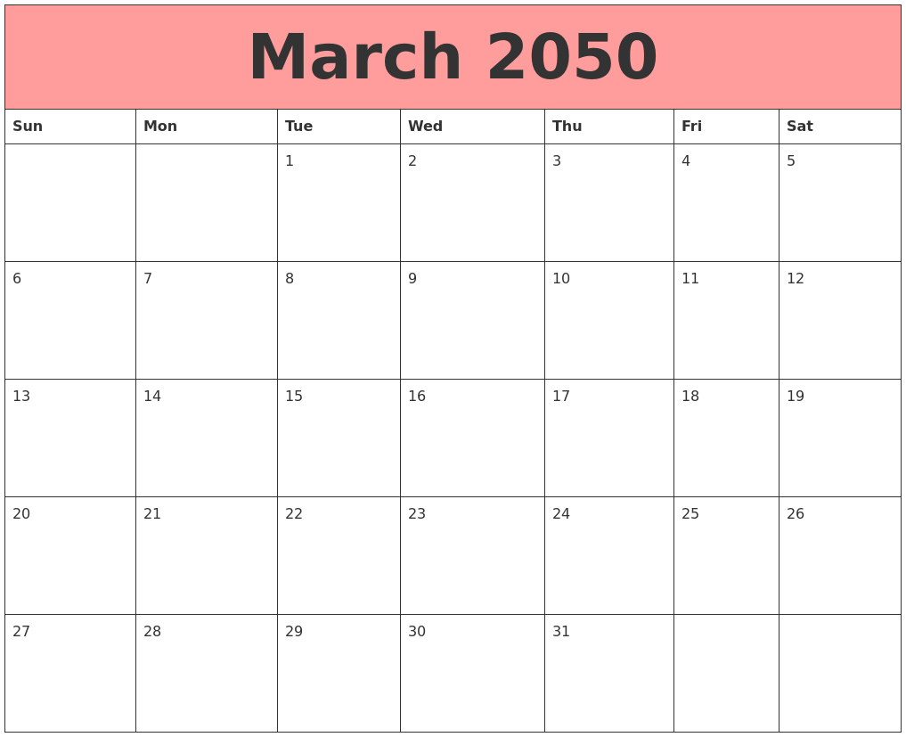 March 2050 Calendars That Work