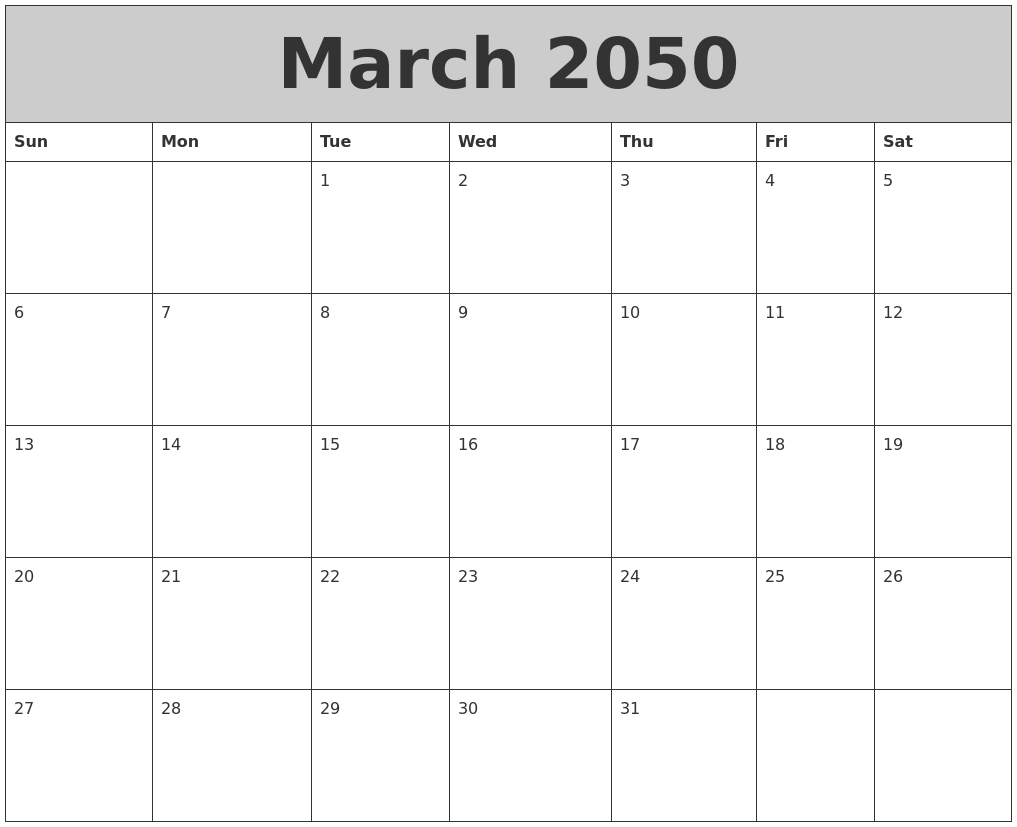March 2050 My Calendar