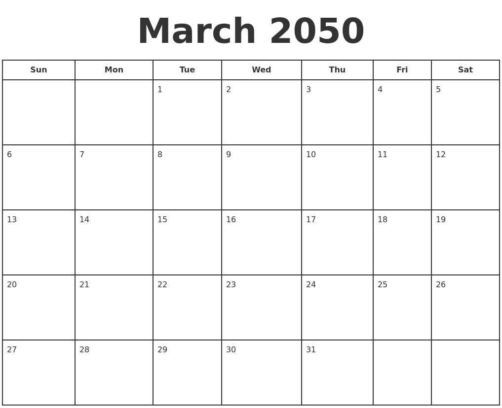March 2050 Print A Calendar