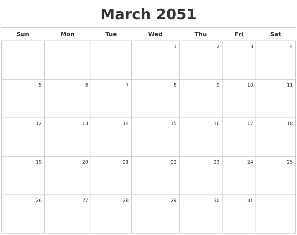 March 2051 Calendar Maker