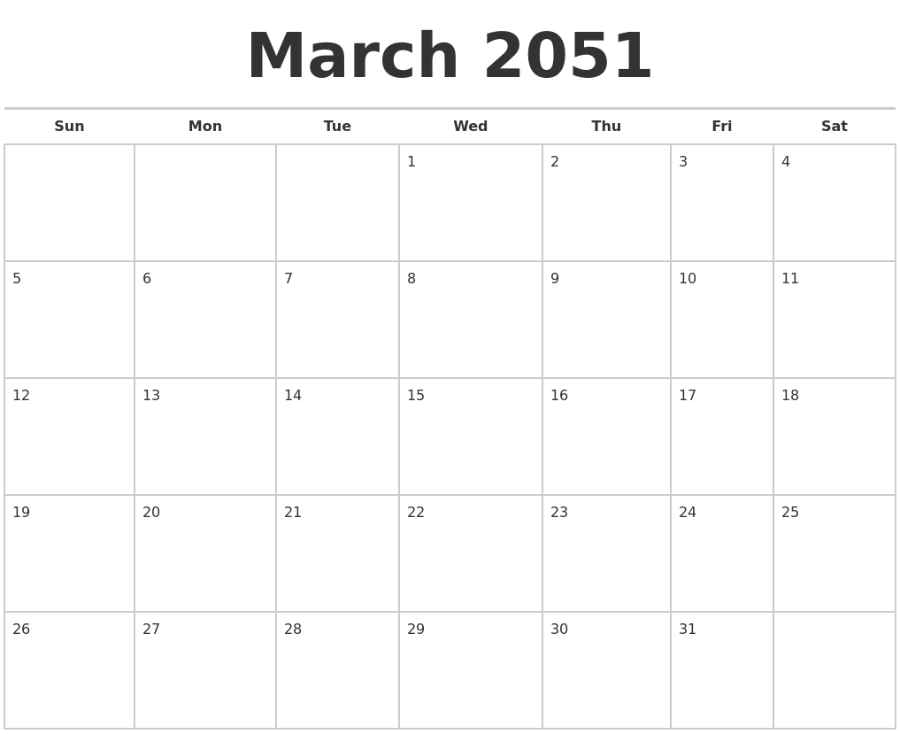 March 2051 Calendars Free