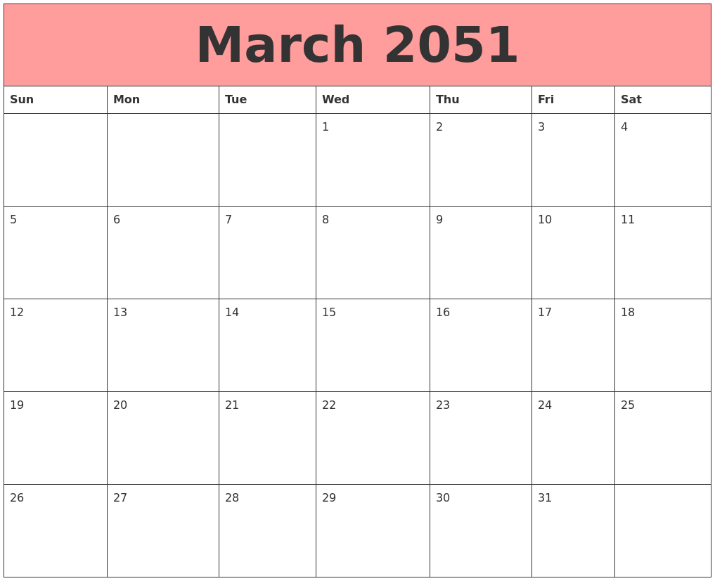 March 2051 Calendars That Work