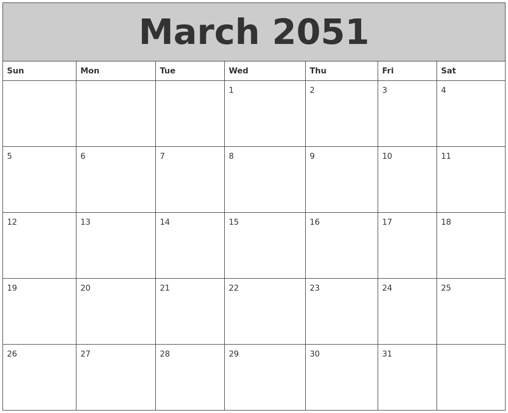 March 2051 My Calendar