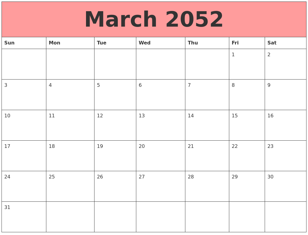 March 2052 Calendars That Work