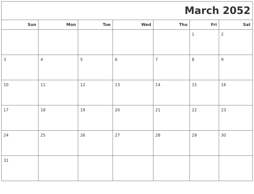 March 2052 Calendars To Print