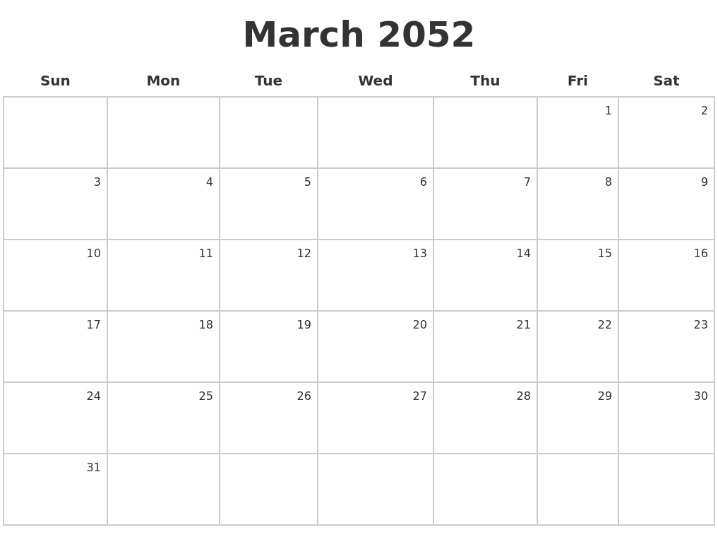 March 2052 Make A Calendar