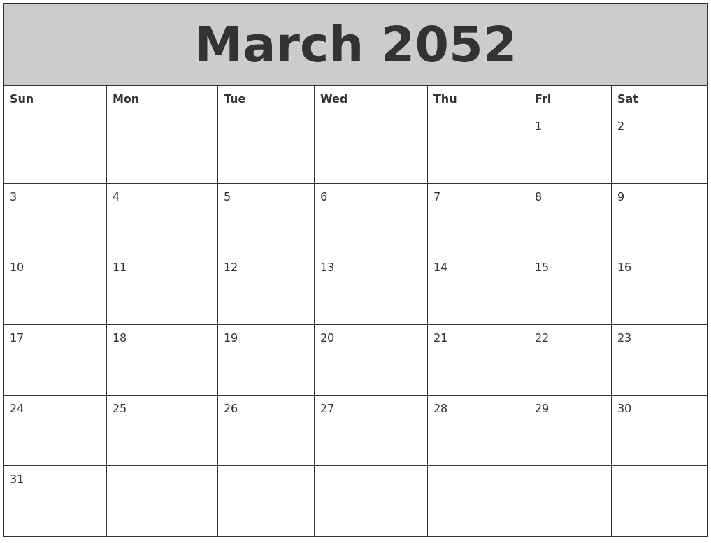 March 2052 My Calendar