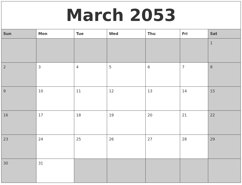 March 2053 Calanders